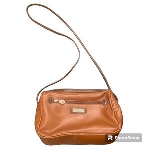 Liz Claiborne Brown Faux Leather Over the Shoulder Purse with Skinny Strap